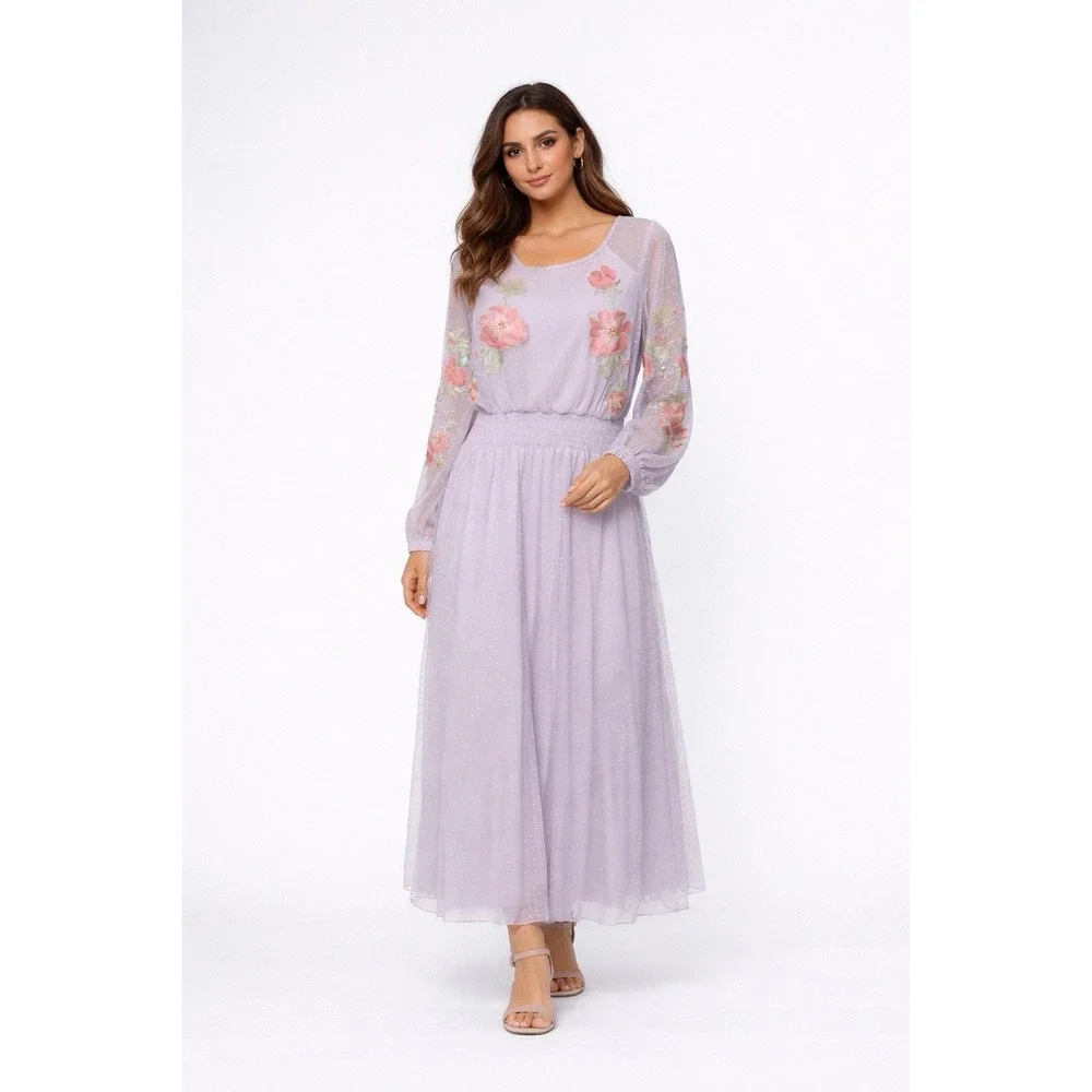 ASOS Maxi Dress Womens 14 Floral Open Back‎ Sheer Mesh Feminine